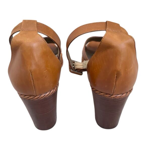 YSL Yves Saint Laurent Women 8.5 Block Heel Sandals Brown Leather Boho Luxury - Picture 7 of 13